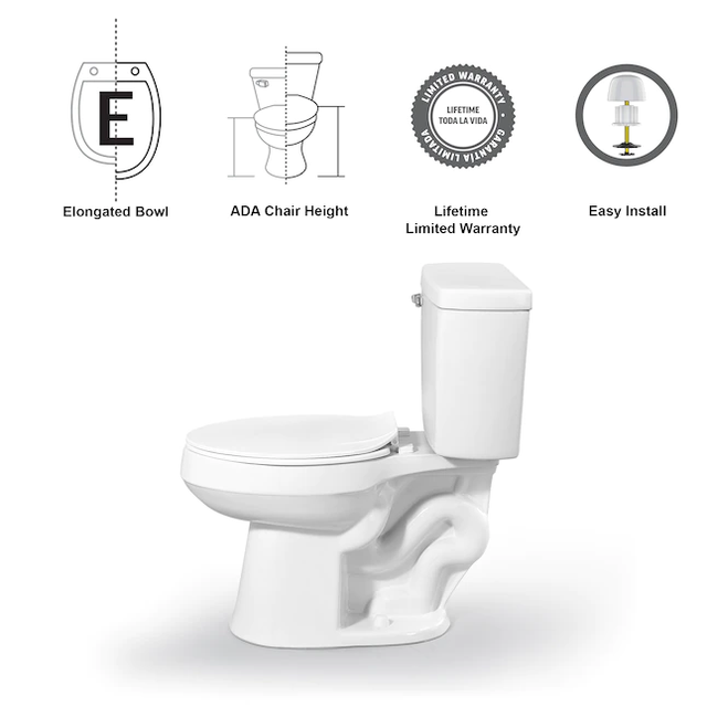 Project Source  Pro-Flush White Elongated Chair Height 2-piece WaterSense Toilet 12-in Rough-In Size (Ada Compliant)