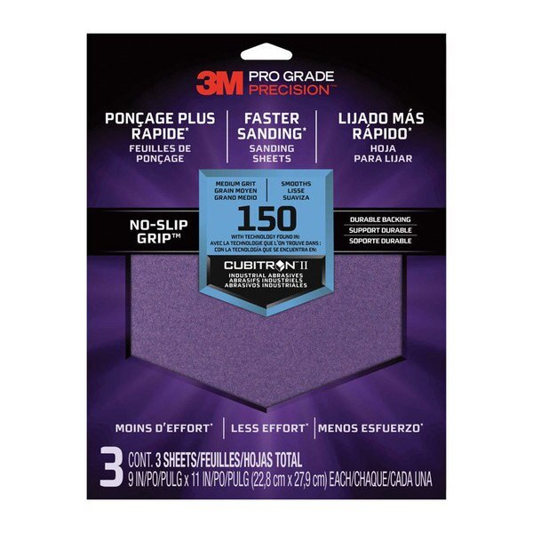 3M Pro Grade No-Slip Sandpaper (3-Pack, 150 Grit)