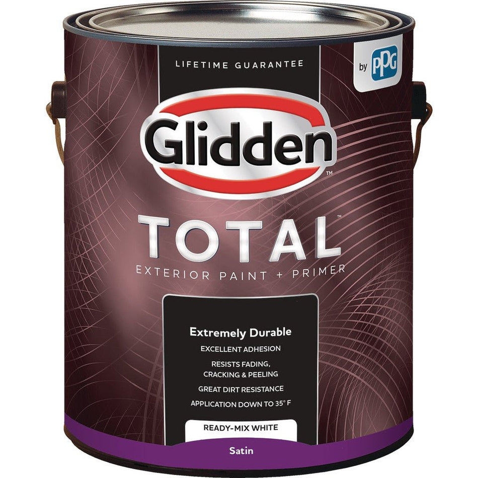 Glidden Total Exterior Paint + Primer Satin Ready Mix White 1 galón