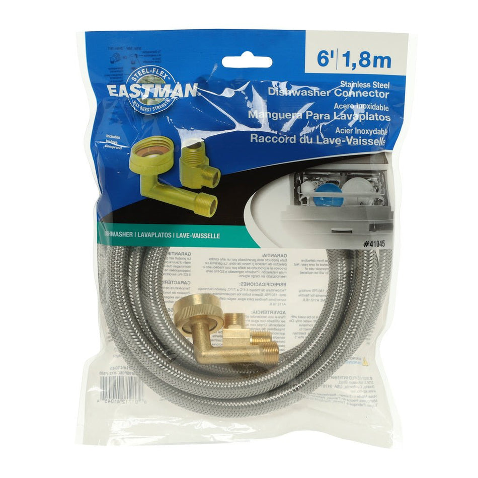 Kit de línea de suministro para lavavajillas trenzada de acero inoxidable Eastman de 6 pies