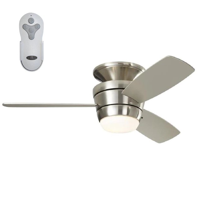 Harbor Breeze  Mazon 44-in Brushed Nickel LED Indoor Flush Mount Ceiling Fan with Light Remote (3-Blade)