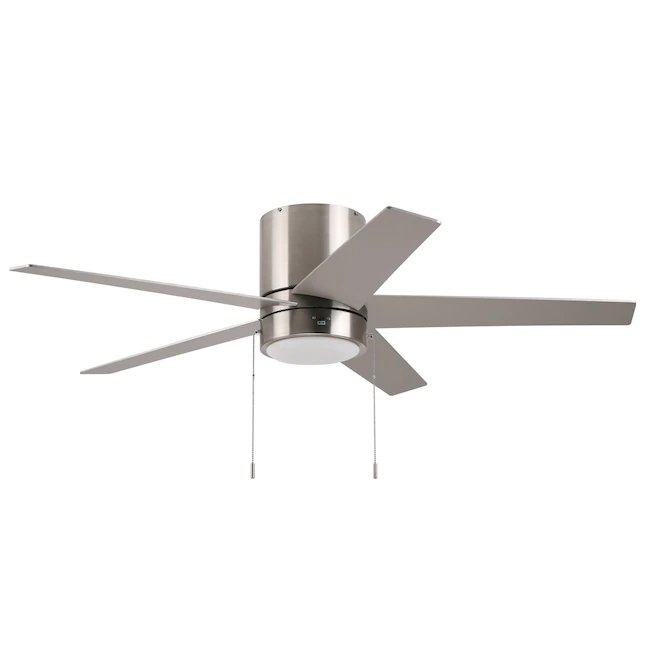 Harbor Breeze  Quonta 52-in Brushed Nickel LED Indoor Flush Mount Ceiling Fan with Light (5-Blade)