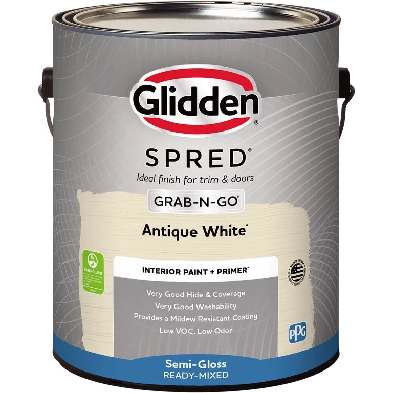 Pintura para pared interior Glidden Spred Grab-N-Go, blanco antiguo, (semibrillante, 1 galón) 