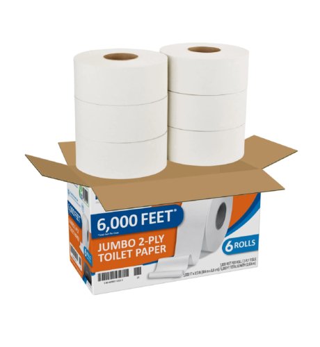 Papel higiénico Marathon Jumbo Roll de 2 capas, caja fuerte séptica (1000 pies/rollo, 6 rollos/caja)