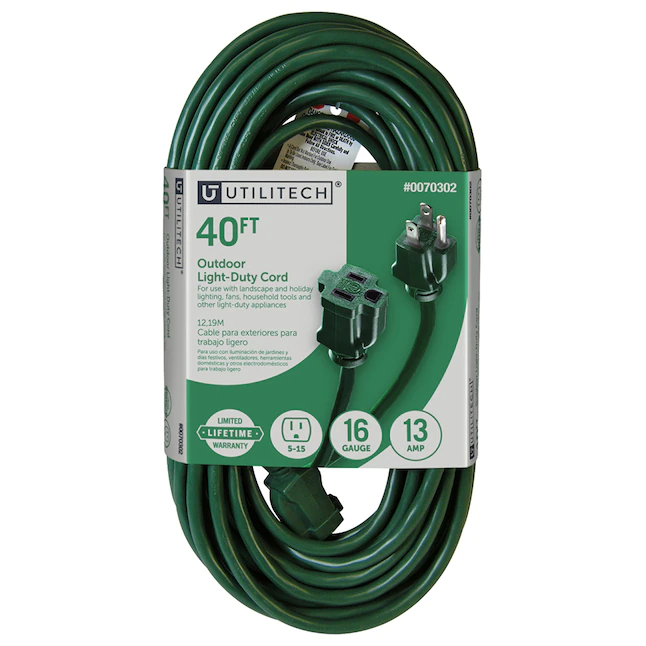 Utilitech 40 pies 16/3 3 clavijas para exteriores Sjtw cable de extensión general de servicio liviano