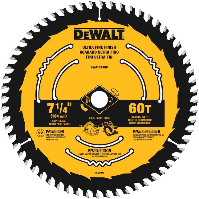 DeWalt 7-1/4-Zoll 60-Zahn-Kreissägeblatt aus Wolframkarbidstahl mit feiner Oberfläche