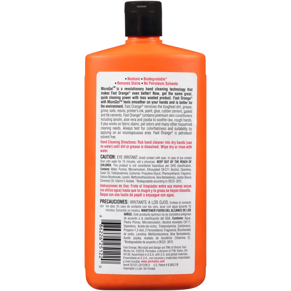 Permatex 25122 15 oz. Limpiador de manos Fast Orange con loción pómez