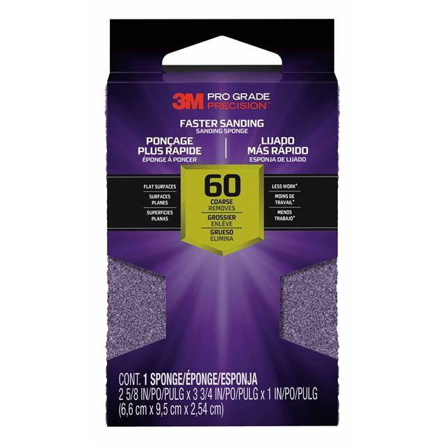 3M Pro Grade Precision Faster Sanding Block Sponge, Coarse, 60 Grit