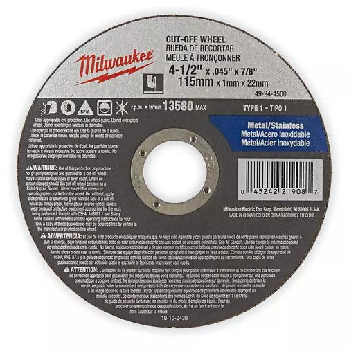 Milwaukee® 4-1/2" Cut-Off Wheel