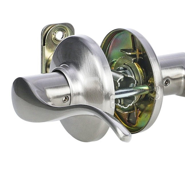 Kwikset Security Balboa manija de puerta de paso universal de níquel satinado