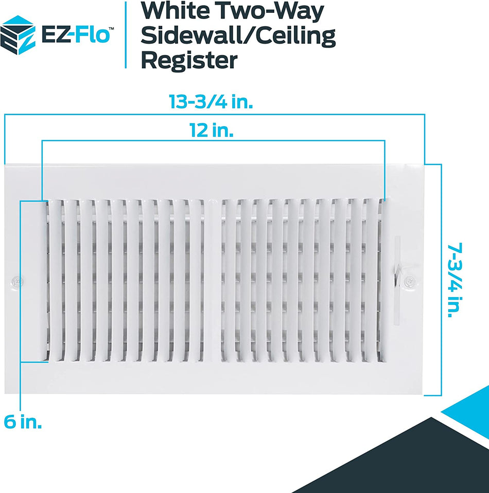 EZ-FLO Registro de techo/pared lateral de acero con ventilación bidireccional de 12 x 6 pulgadas, apertura de conducto de acero