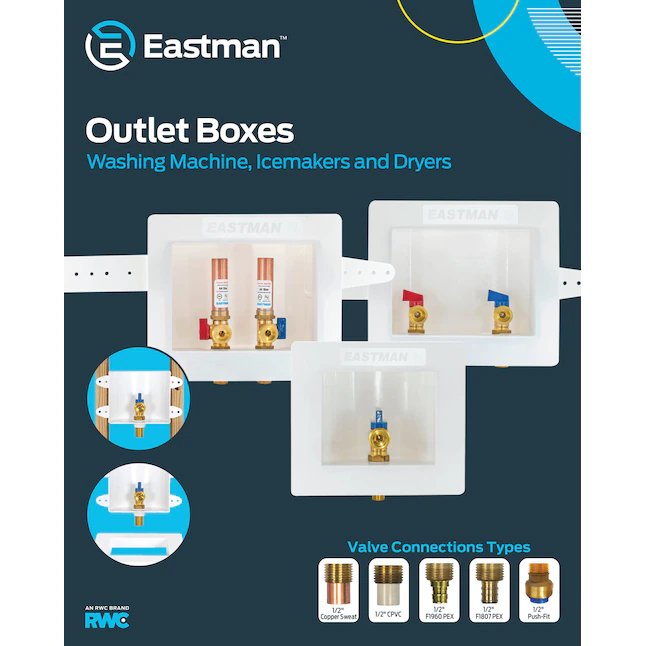 Eastman 1-Lever Dual Drain Washing Machine Outlet Box – 1/2 in. Sweat