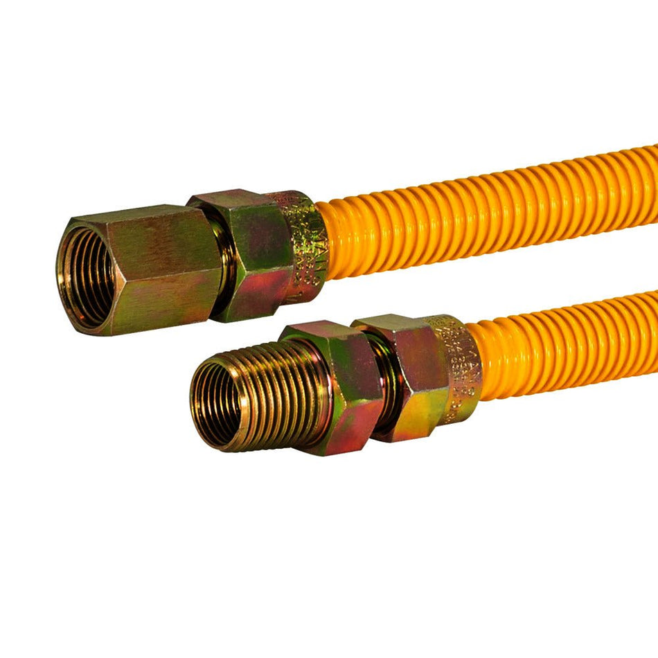 Conector de gas de acero inoxidable con revestimiento de epoxi amarillo Eastman de 3/8 ″ OD (48 "de largo)