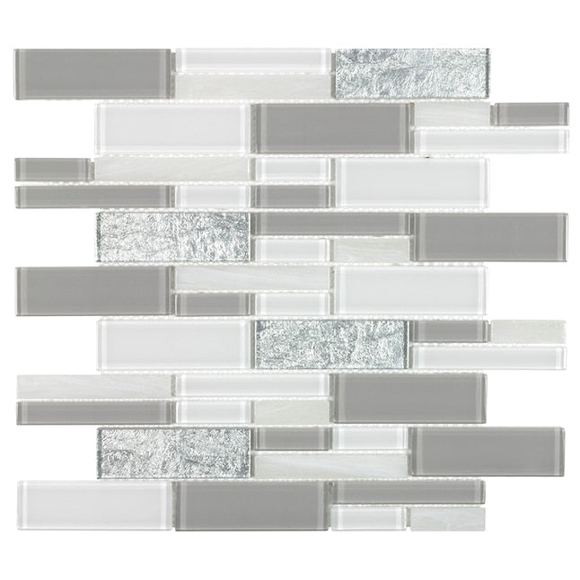 Elida Ceramica Silver Symphony Azulejo de pared lineal de vidrio brillante de 12 pulgadas x 12 pulgadas (caja de 12)