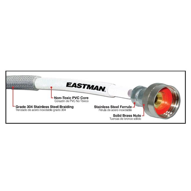 Eastman 2er-Pack 6-Fuß-3/4-Zoll-FHT-Einlass x 3/4-Zoll-FHT-Auslass-Edelstahl-Waschmaschinenanschluss