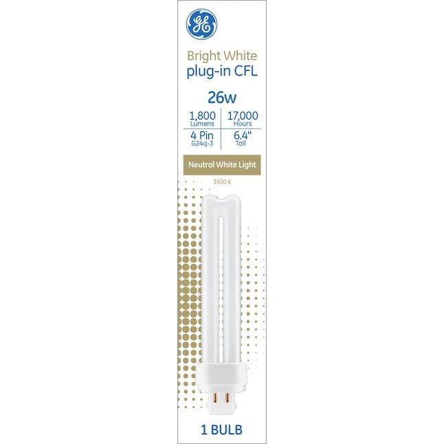 GE 100 vatios EQ doble tubo blanco brillante G24d-4 pines base bombilla incandescente