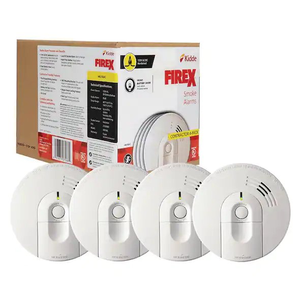 Kidde Firex Smoke Detector, Hardwired with 9V Battery Backup & Front-Load Battery Door, Smoke Alarm (4-Pack)