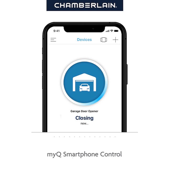 El abridor de puerta de garaje con transmisión por correa inteligente de 0.5 HP de Chamberlain funciona con compatibilidad Wi-Fi Myq