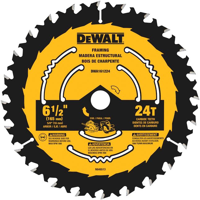 DeWalt 6-1/2-in 24-Tooth Rough Finish Tungsten Carbide-tipped Steel Circular Saw Blade