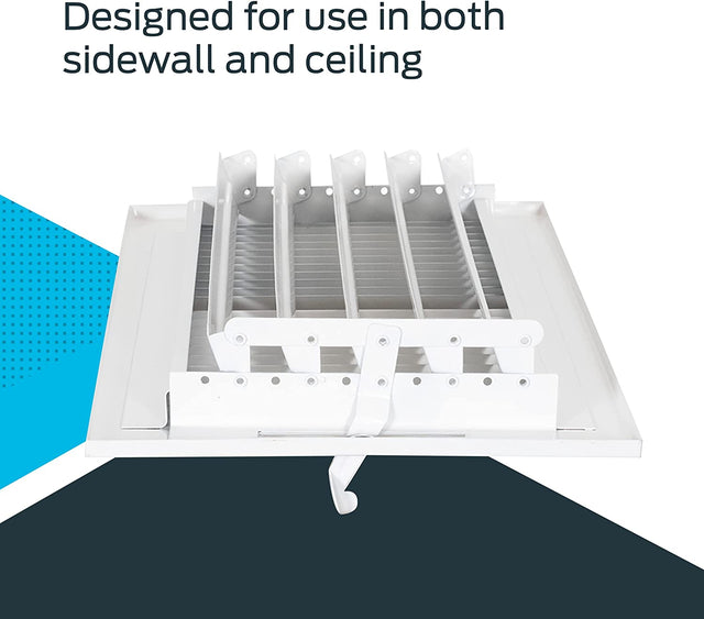 EZ-FLO 12 x 6 Inch Two-Way Ventilation Steel Sidewall/Ceiling Register, Steel Duct Opening