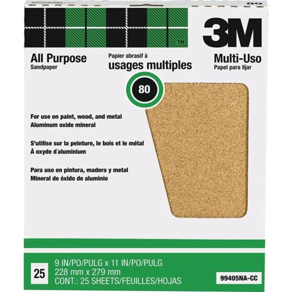 3M 9" x 11" Allzweck-Schleifpapier mit Körnung 80D (25er-Pack)