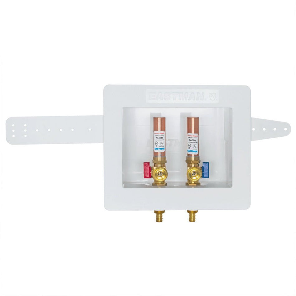 Eastman Dual Drain Washing Machine Outlet Box with Hammer Arrestors – 1/2 in. Crimp PEX