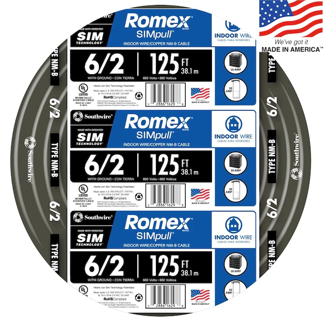 Southwire Romex SIMpull 125 pies 6 / 2 Cable sólido no metálico para interiores