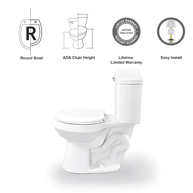 Project Source  Pro-Flush White Round Chair Height 2-piece WaterSense Toilet 12-in Rough-In Size (Ada Compliant)