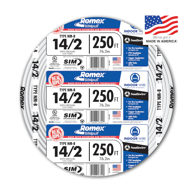 Southwire Romex SIMpull 250 pies 14 / 2 Cable sólido no metálico para interiores