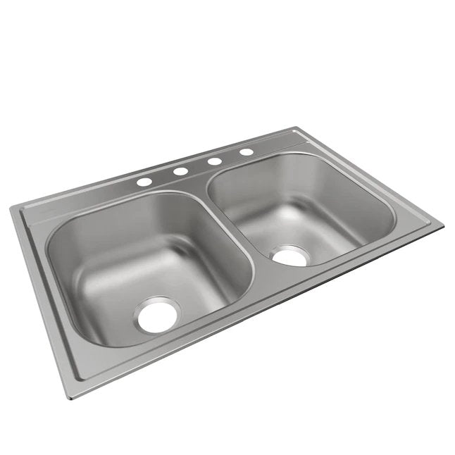 Elkay Dayton 33" x 22" Drop-In Stainless Steel Double Equal Bowl 4-Hole Stainless Steel Kitchen Sink