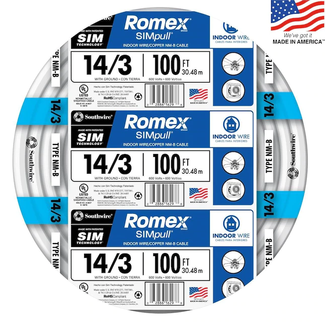 Southwire Romex SIMpull 100 Fuß 14/3 massiver nichtmetallischer Innendraht