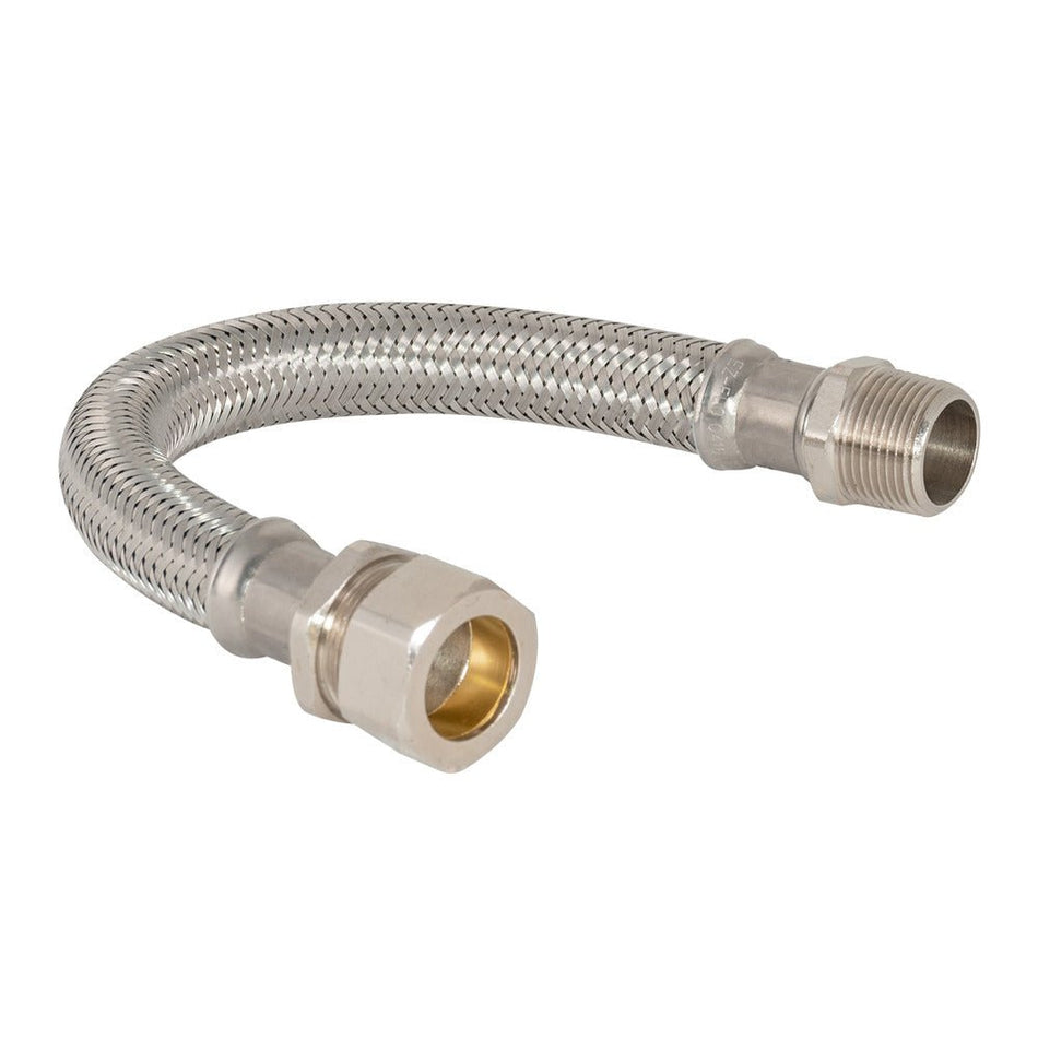 Eastman 12 in. Braided Water Heater Connector – 3/4 in. Comp x 3/4 in. MIP