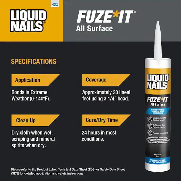 Liquid Nails Fuse It Adhesivo para la construcción de todas las superficies - 9oz