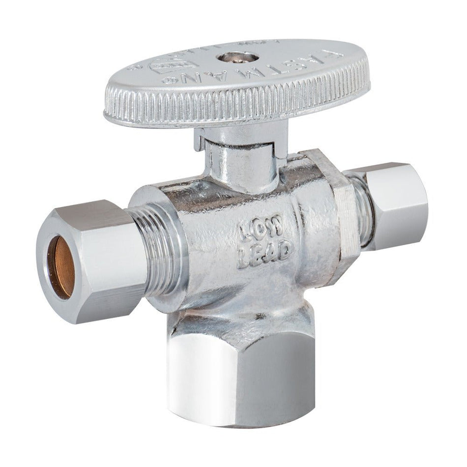 Eastman Dual Outlet Shut-Off Valve – 1/2 in. FIP x 3/8 in. OD Comp x 1/4 in. OD Comp