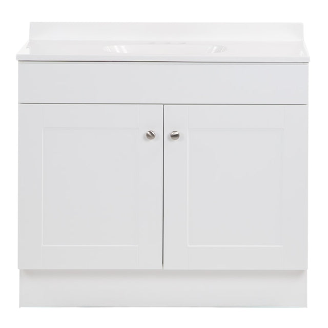 Project Source 36-in White Single Sink Bathroom Vanity with White Cultured Marble Top