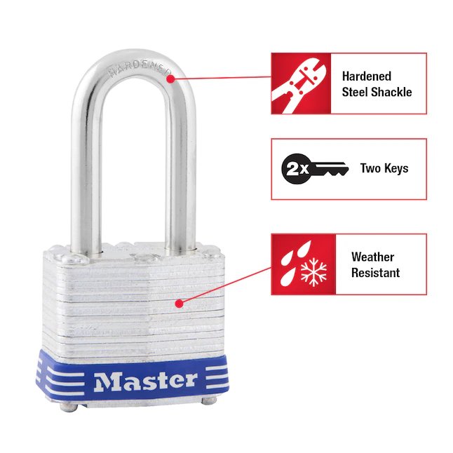 Master Lock Vorhängeschloss aus Stahl mit 1-1/2-Zoll-Bügel und 1,5625-Zoll-Breite