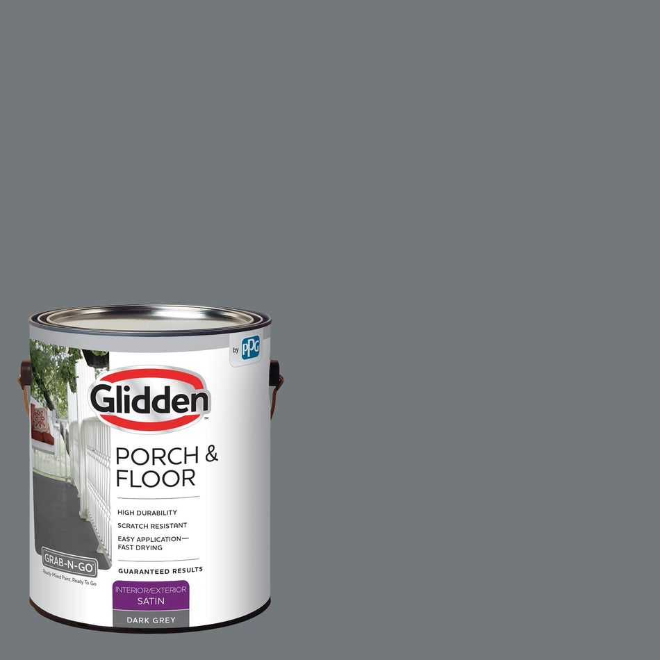 Glidden 3032F Pintura satinada para interiores/exteriores de pisos y porches (gris oscuro, 1 galón) 