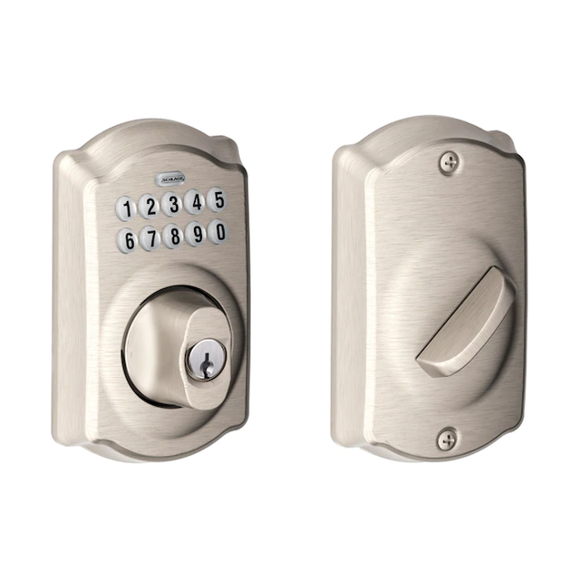 Schlage  Keypad Camelot Satin Nickel Single Cylinder Electronic Deadbolt Lighted Keypad