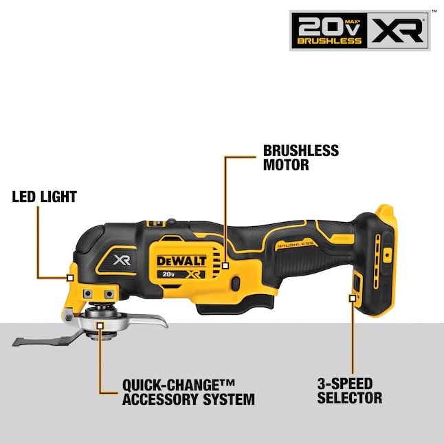 Caja de kit de herramientas múltiples oscilantes de velocidad variable máxima de 20 voltios sin escobillas DeWalt de 4 piezas