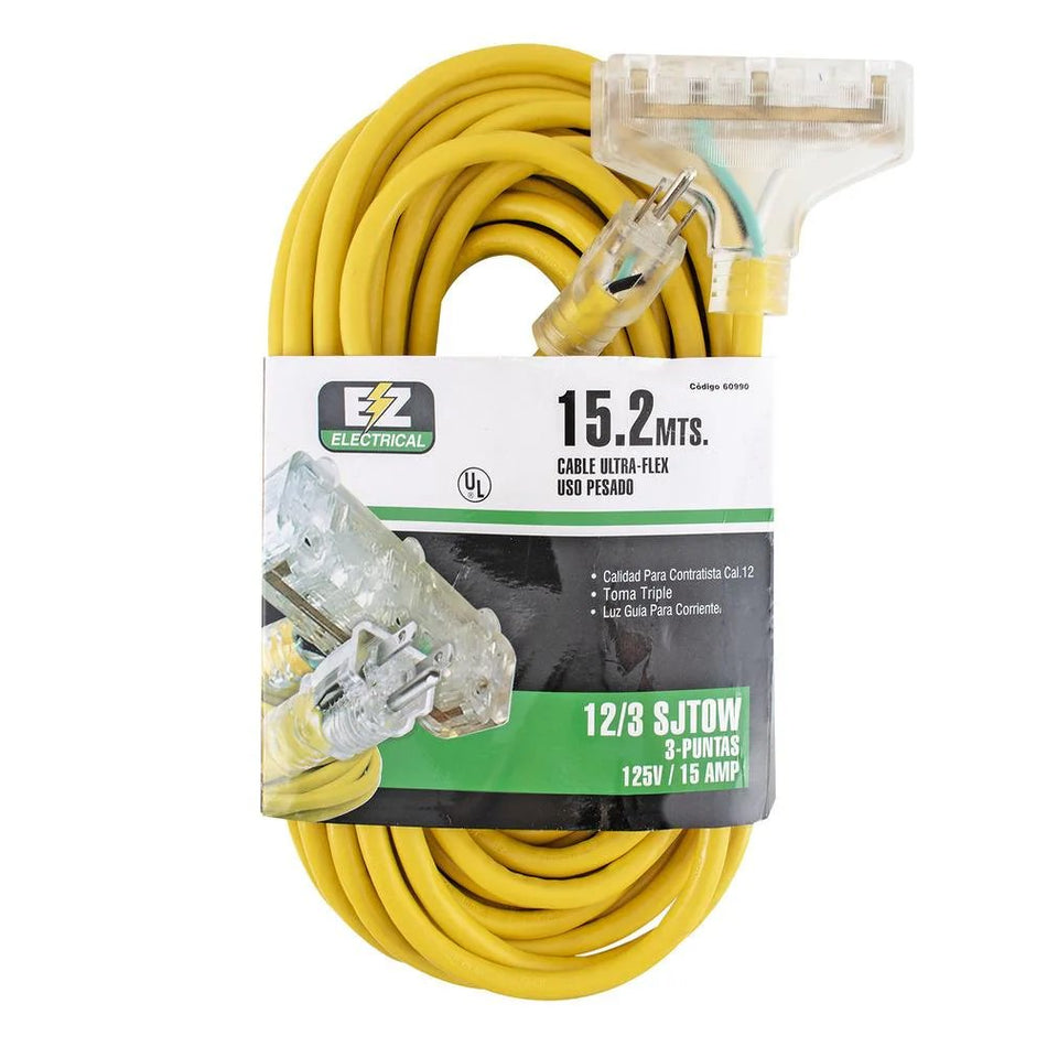 Cable de extensión de triple salida EZ-FLO de 50 pies con luz indicadora