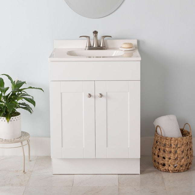 Project Source 24-in White Single Sink Bathroom Vanity with White Cultured Marble Top