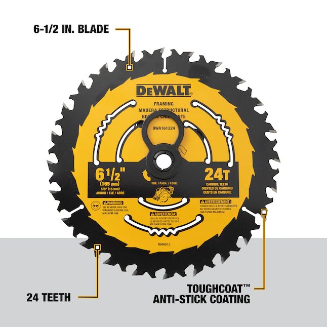 DeWalt 6-1/2 Zoll 24-Zahn-Rough-Finish-Wolframcarbid-bestücktes Stahlkreissägeblatt