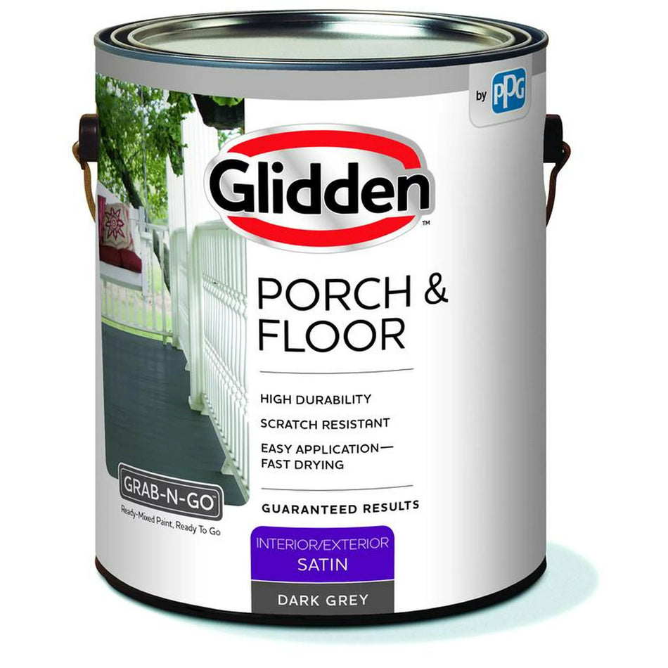 Glidden 3032F Porch & Floor Interior/Exterior Satin Paint (Dark Gray, 1-Gallon)