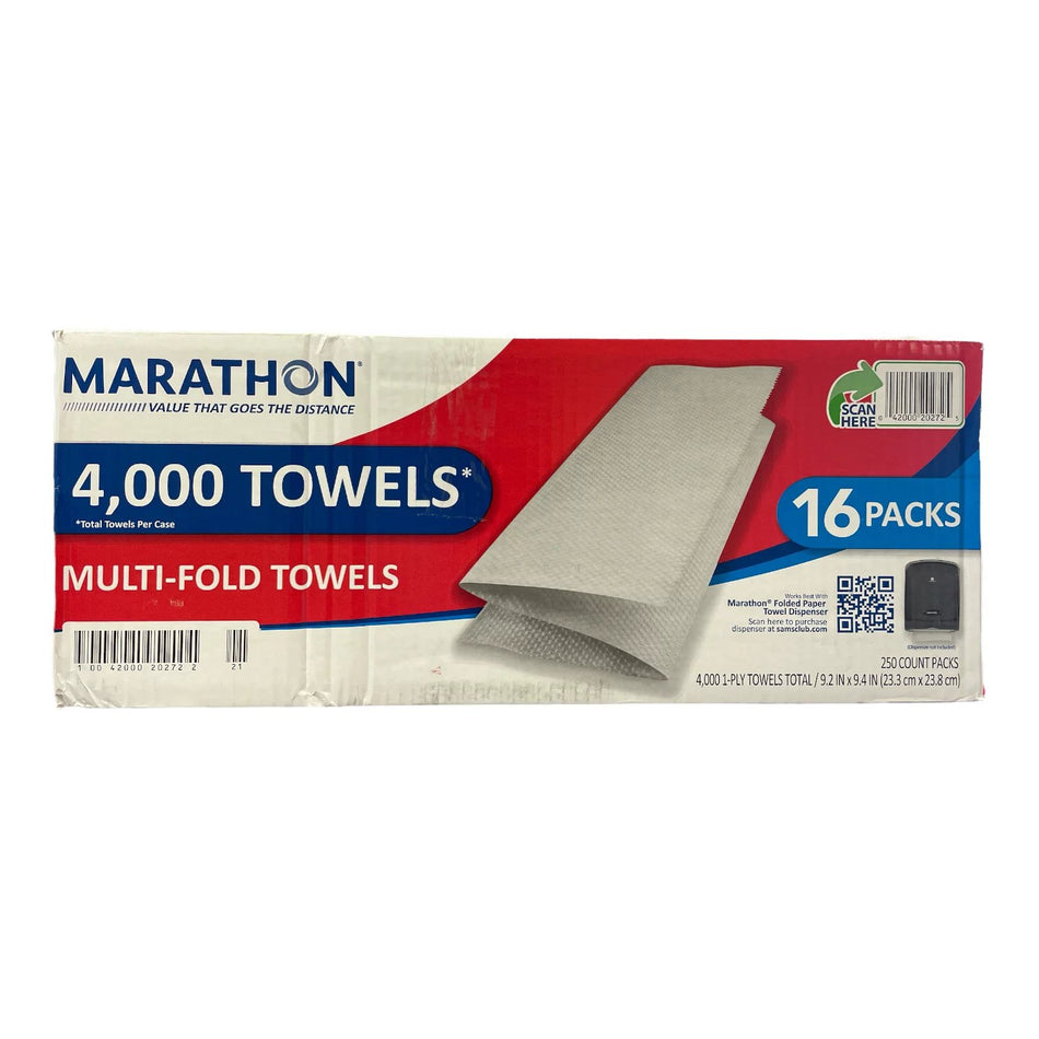 Toallas de papel Marathon Multifold de 1 capa, 9.2" x 9.4" (250 toallas/paq., 16 paq.)