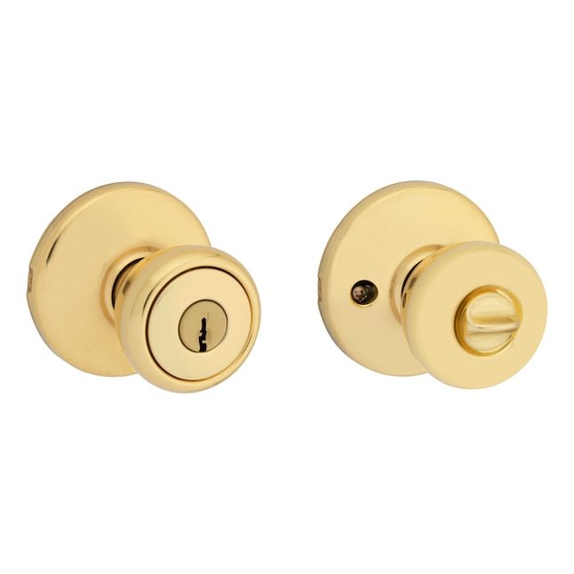 Kwikset Series Tylo Polished Brass Exterior Keyed Entry Door Knob with Antimicrobial Technology