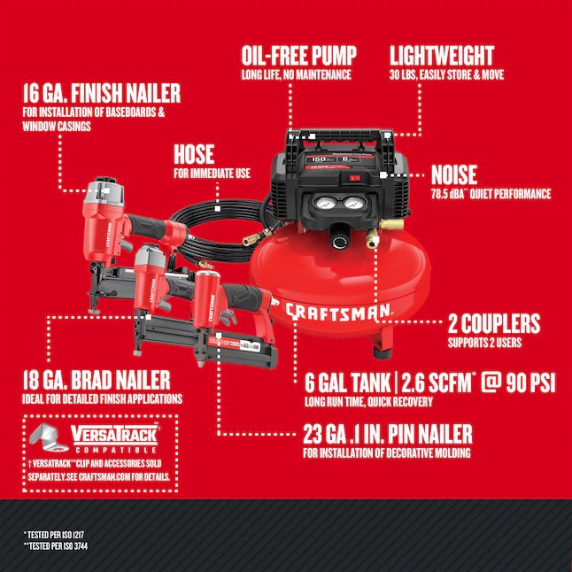 CRAFTSMAN  6-Gallon Single Stage Portable Corded Electric Pancake Air Compressor with Accessories (3-Tools Included)