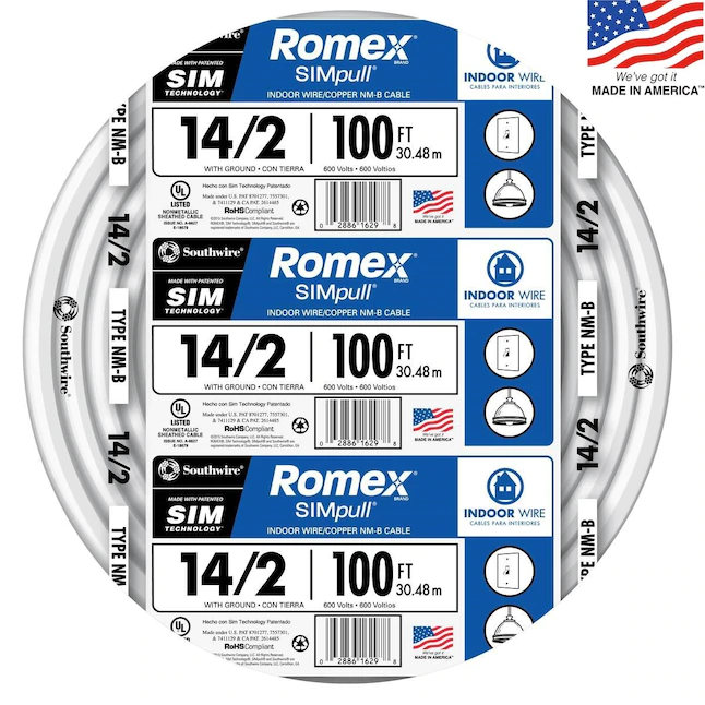 Southwire Romex SIMpull 100 pies 14 / 2 Cable sólido no metálico para interiores