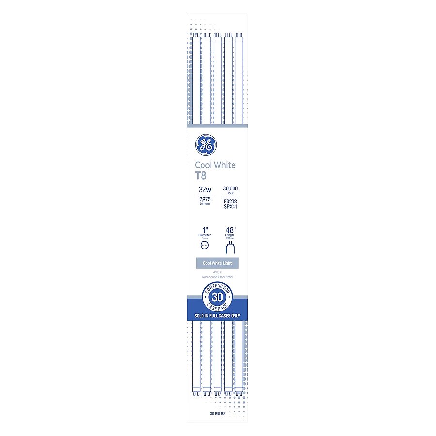 GE 32-Watt 48-in Medium Bi-pin (T8) 4100 K Bombilla fluorescente blanca fría (paquete de 30)