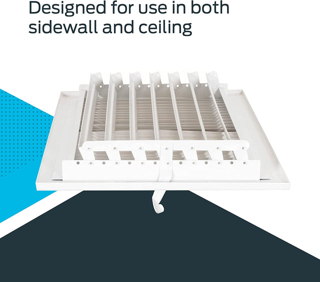 EZ-FLO 14 x 8 Inch Two-Way Ventilation Steel Sidewall/Ceiling Register, Steel Duct Opening