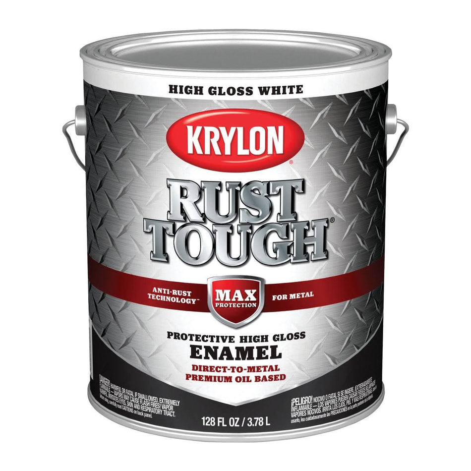 Krylon Rust Tough Rust Preventive Esmalte a base de aceite para interior/exterior (blanco brillante, 1 galón) 